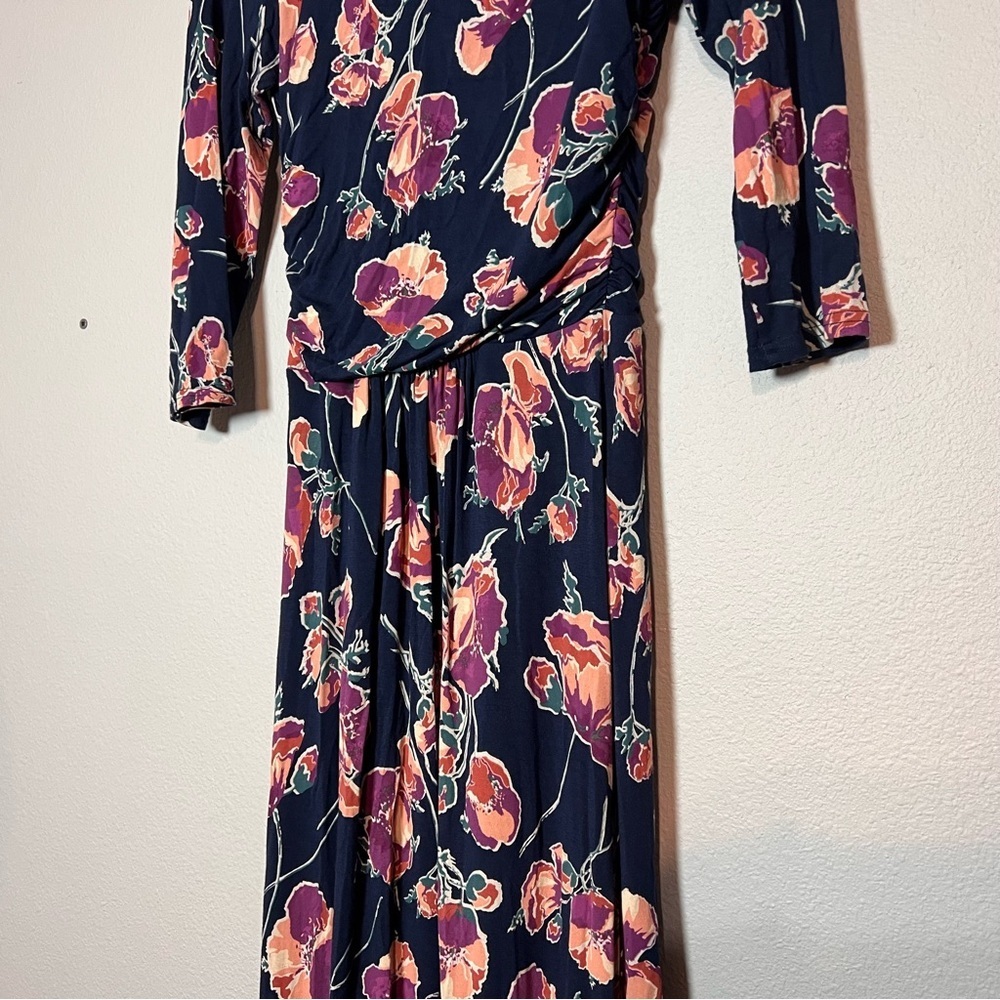 Anthropologie Maeve Midi Dress Floral Heppel Blue Purple Ruched Size Small - Picture 14 of 16